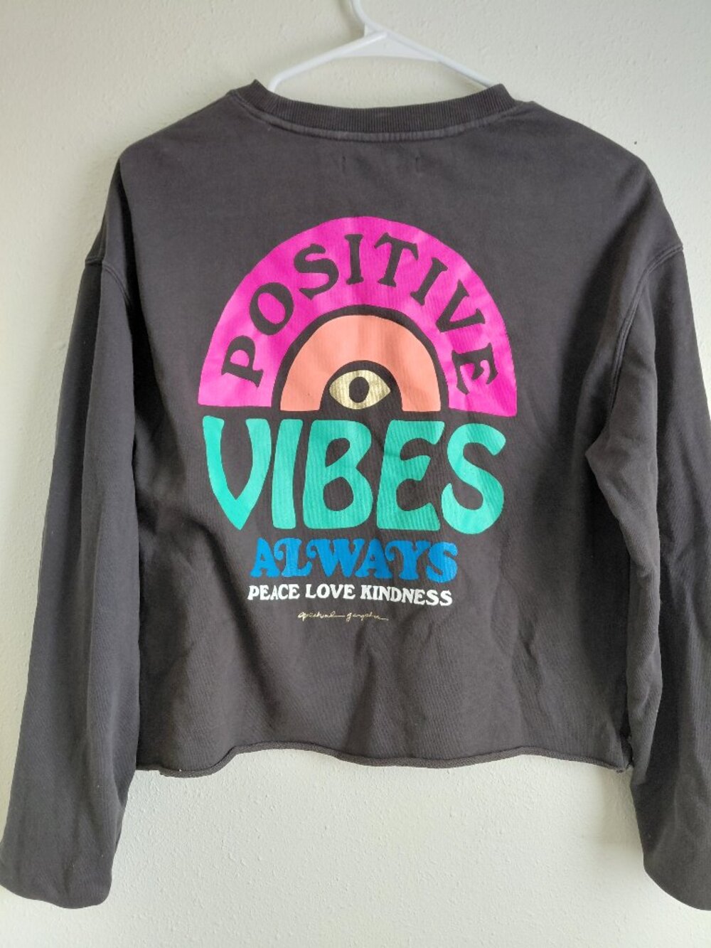 Spiritual Gangster Black Gray Crop Sweatshirt Small Active
